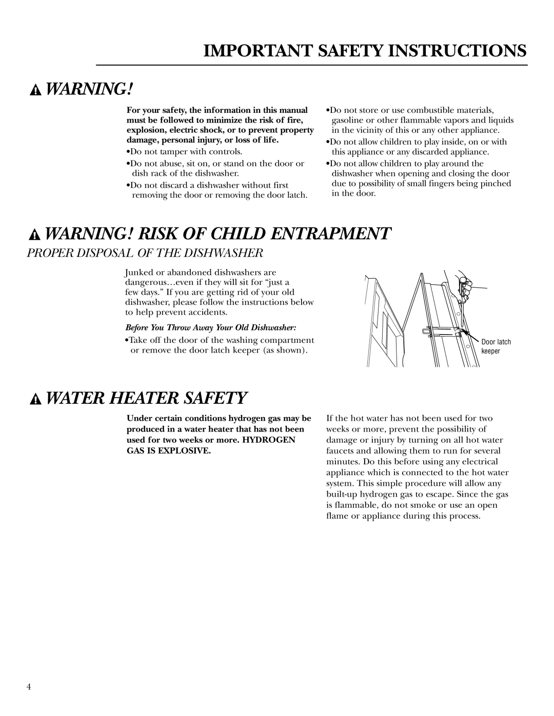 GE ZBD6880K, zbd6800k, ZBD6890K manual Important Safety Instructions, Before You Throw Away Your Old Dishwasher 