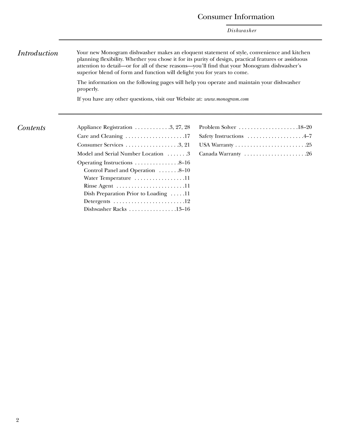 GE zbd6800k owner manual Introduction, Contents 