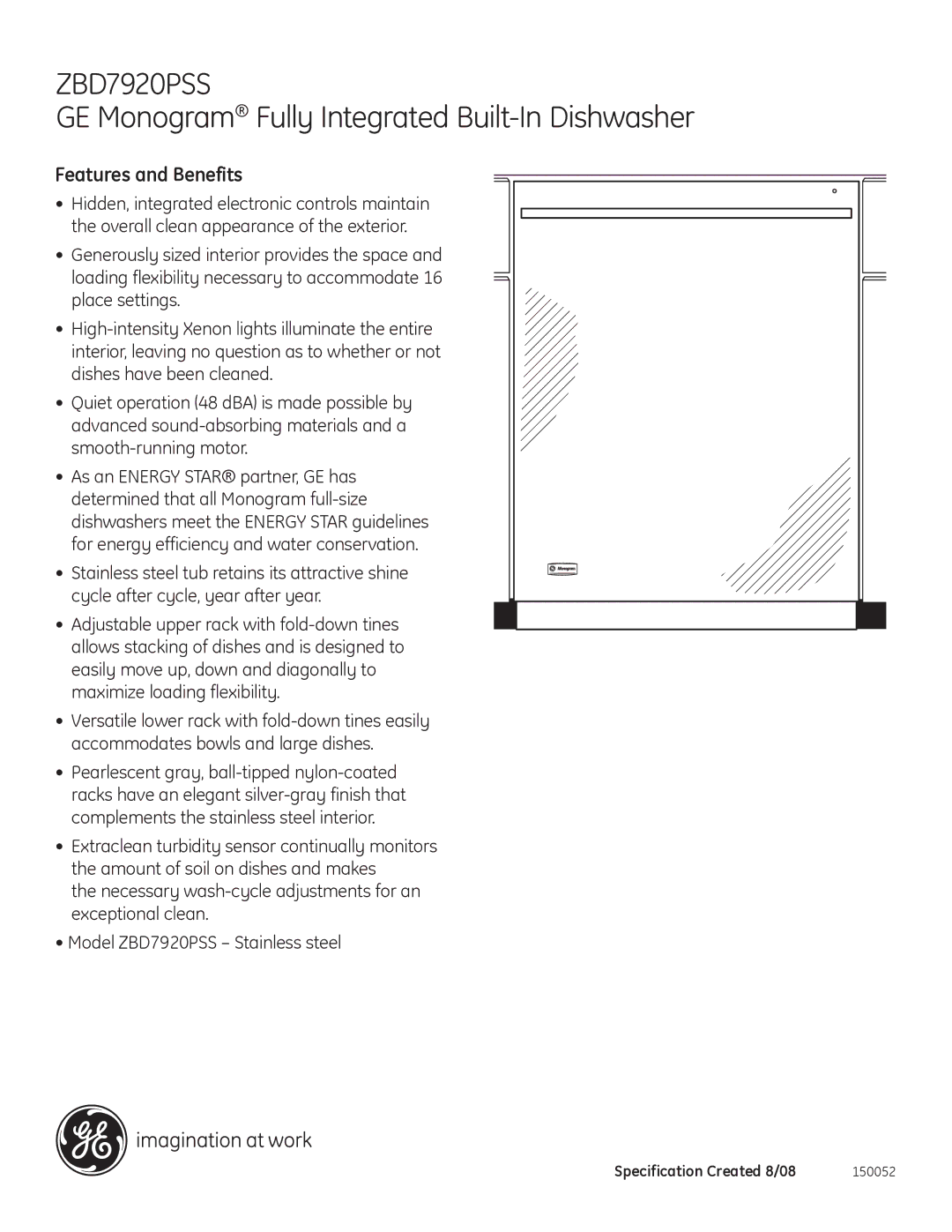 GE ZBD7920PSS dimensions Features and Benefits 