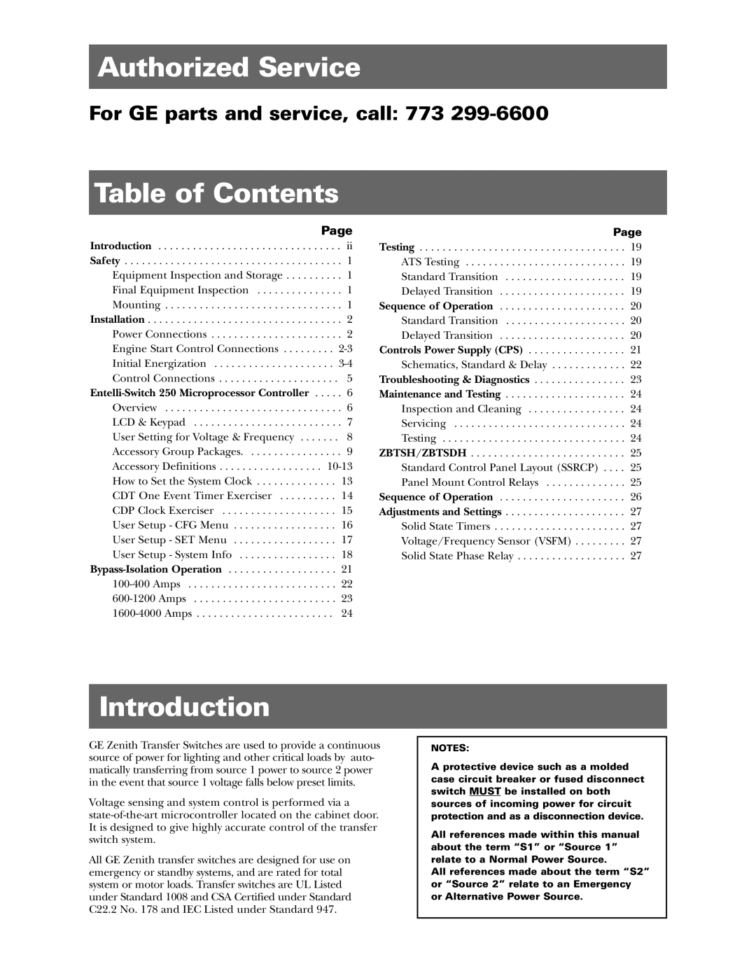 GE ZBTSD manual Authorized Service, Table of Contents, Introduction 