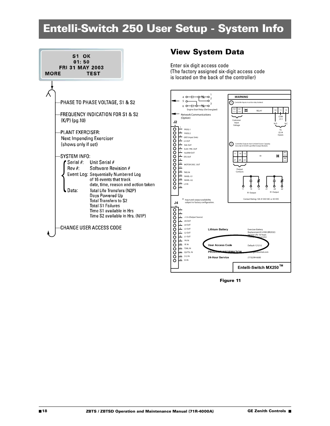 GE ZBTSD manual Entelli-Switch 250 User Setup System Info, View System Data 