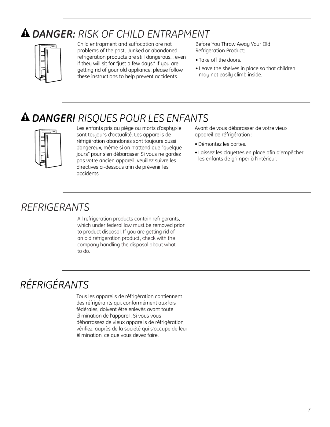 GE ZDIC150, ZDIS150 owner manual Refrigerants, Réfrigérants 