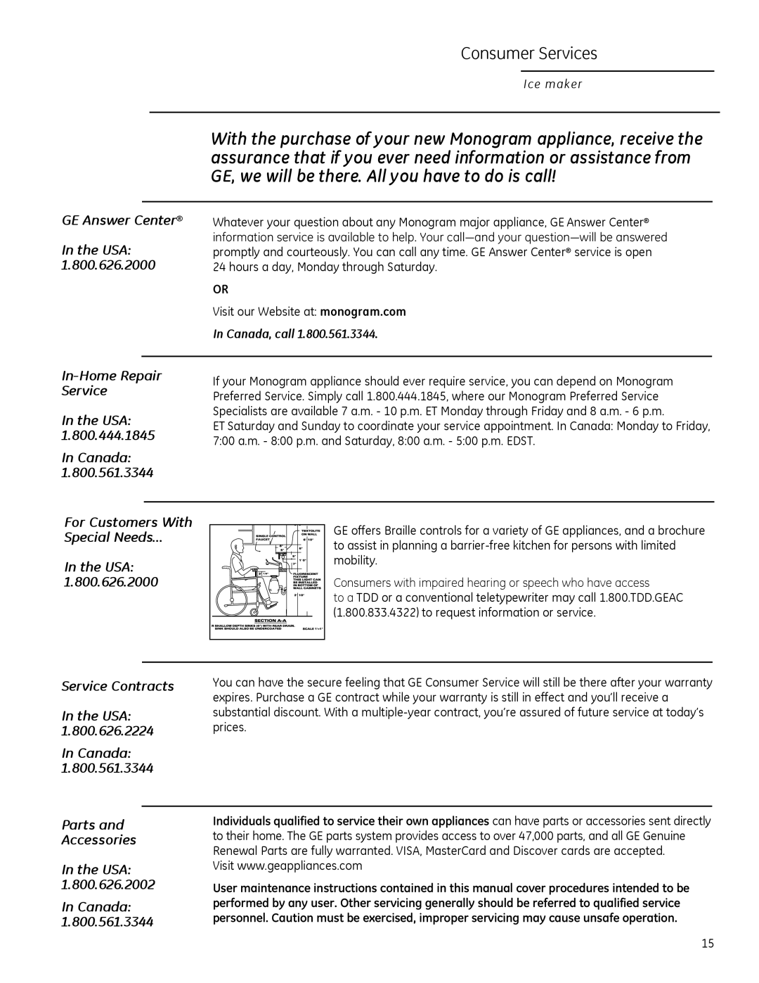 GE ZDIC150, ZDIS150 owner manual Consumer Services, Canada, call 