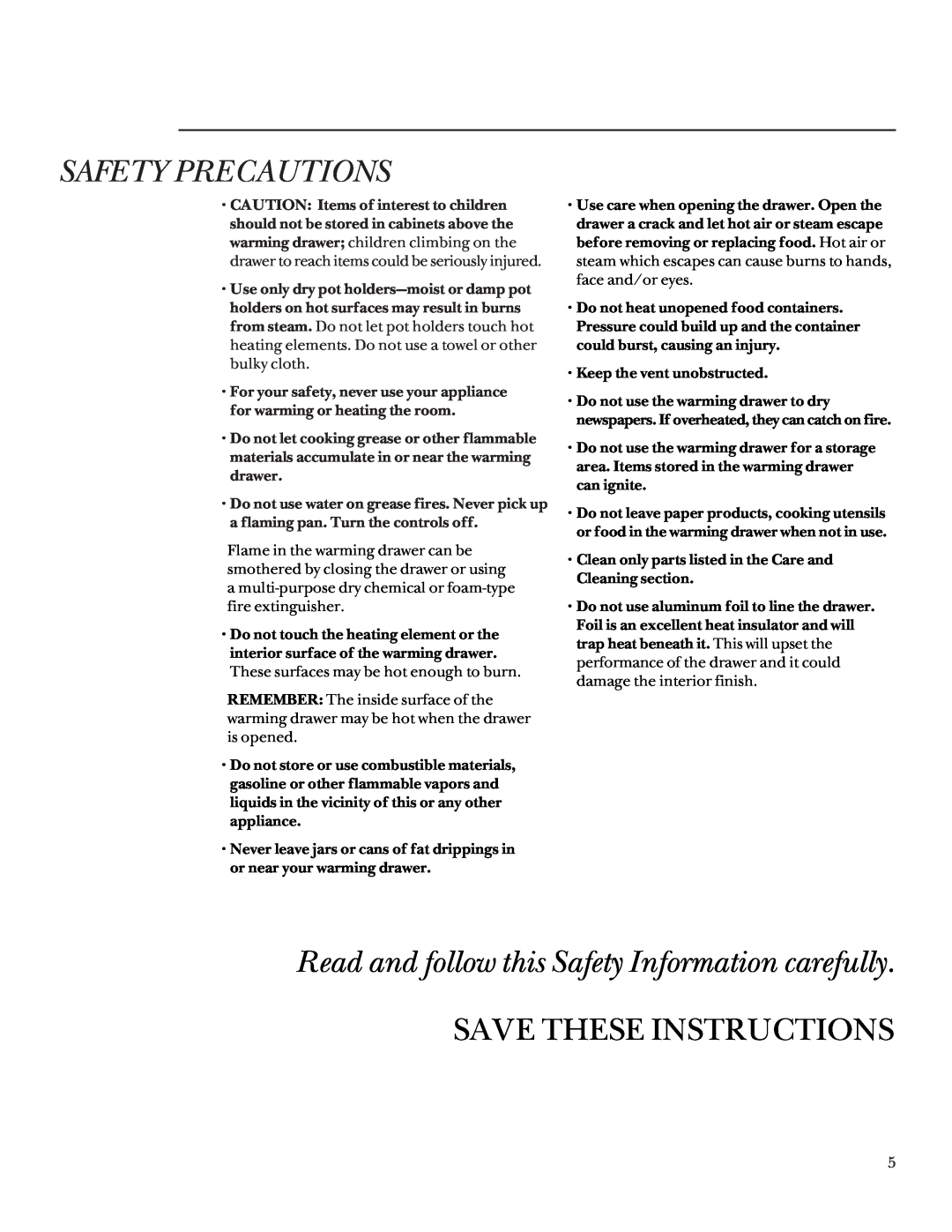 GE ZDT910, ZDK910 manual Read and follow this Safety Information carefully, Save These Instructions, Safety Precautions 