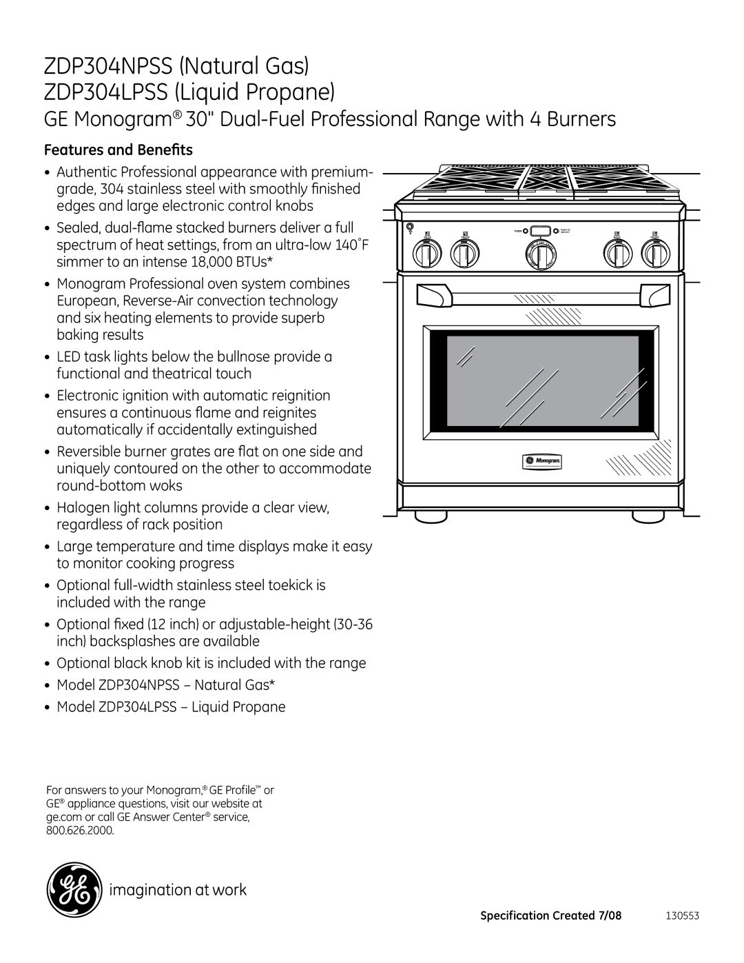 GE ZDP304LPSS dimensions Features and Benefits 