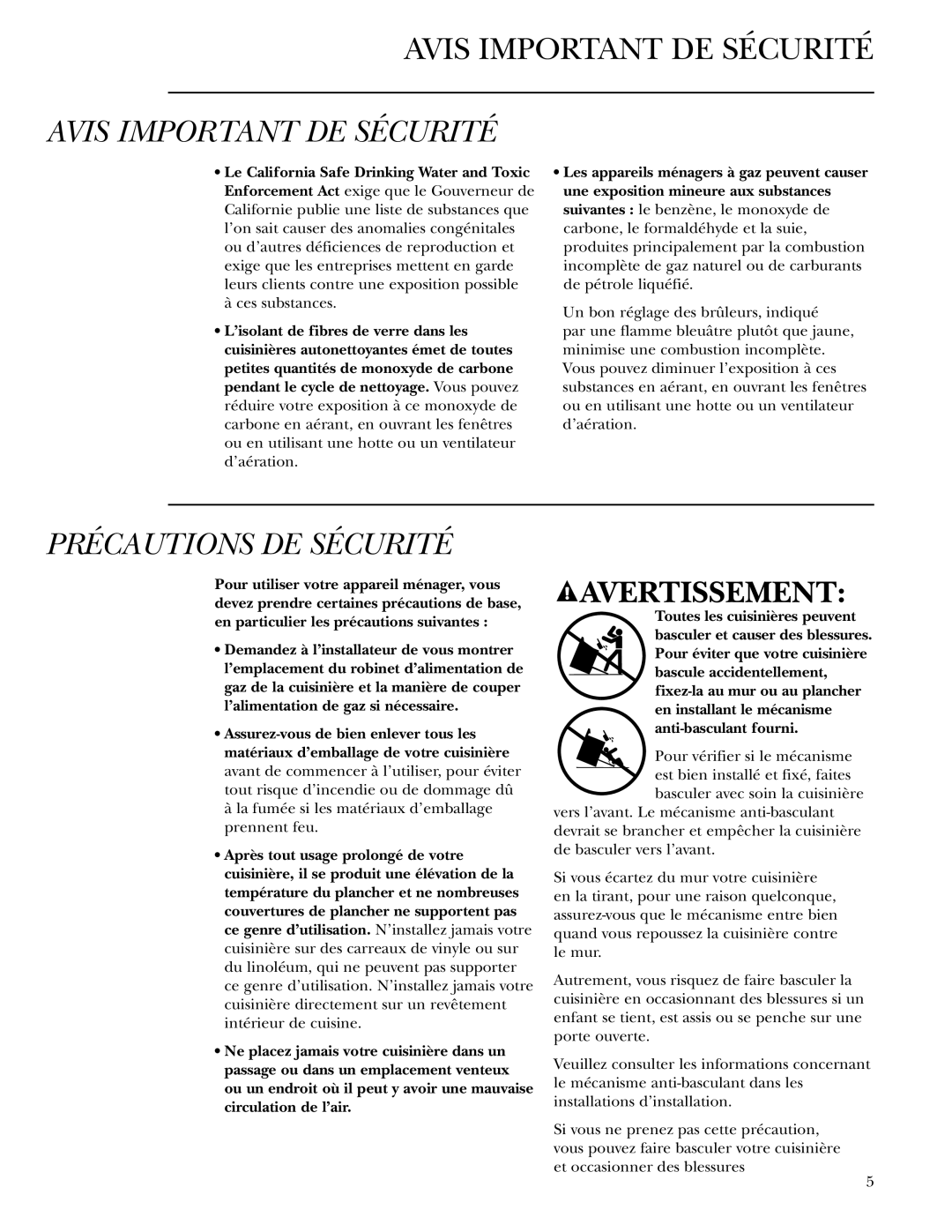 GE ZDP48N4G, ZDP36L4D, ZDP30N4, ZDP30L4, ZDP48N6R, ZDP48L4G, ZDP48L6D Avis Important DE Sécurité, Précautions DE Sécurité 