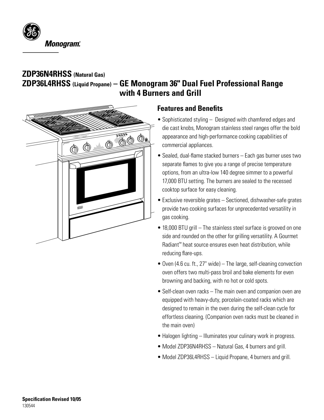 GE ZDP36L4RHSS4, ZDP36N4RHSS4 dimensions Features and Beneﬁts 