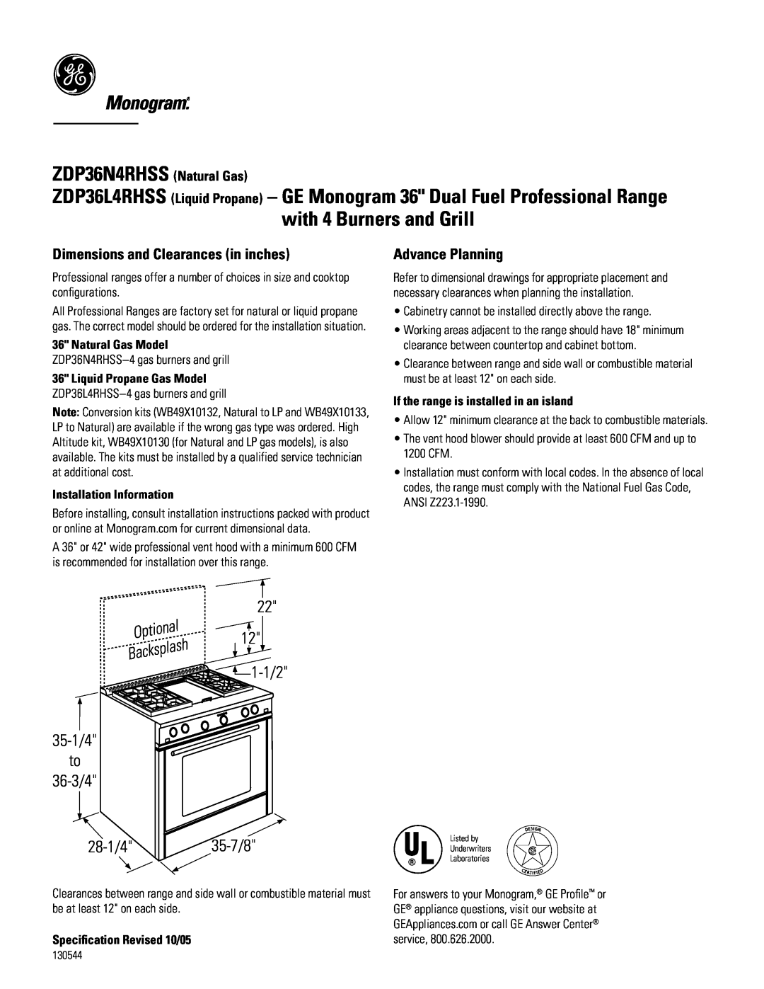 GE ZDP36L4RHSS4 dimensions GE Monogram 36 Dual Fuel Professional Range with 4 Burners and Grill, ZDP36N4RHSS, 1-1/2 