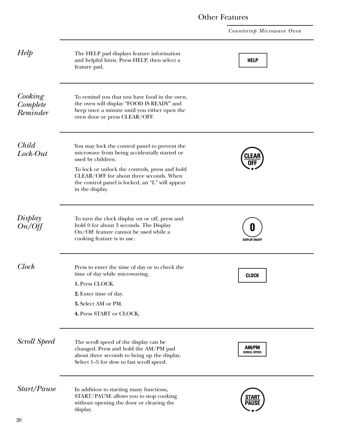 GE ZE2160 owner manual Other Features 