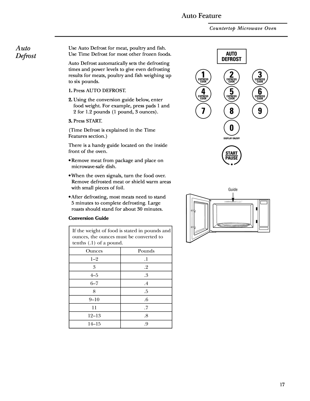 GE ZE2160 owner manual Auto Defrost, Auto Feature 