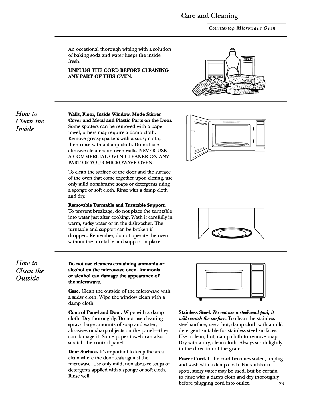 GE ZE2160 owner manual How to Clean the Inside, Care and Cleaning, How to Clean the Outside 