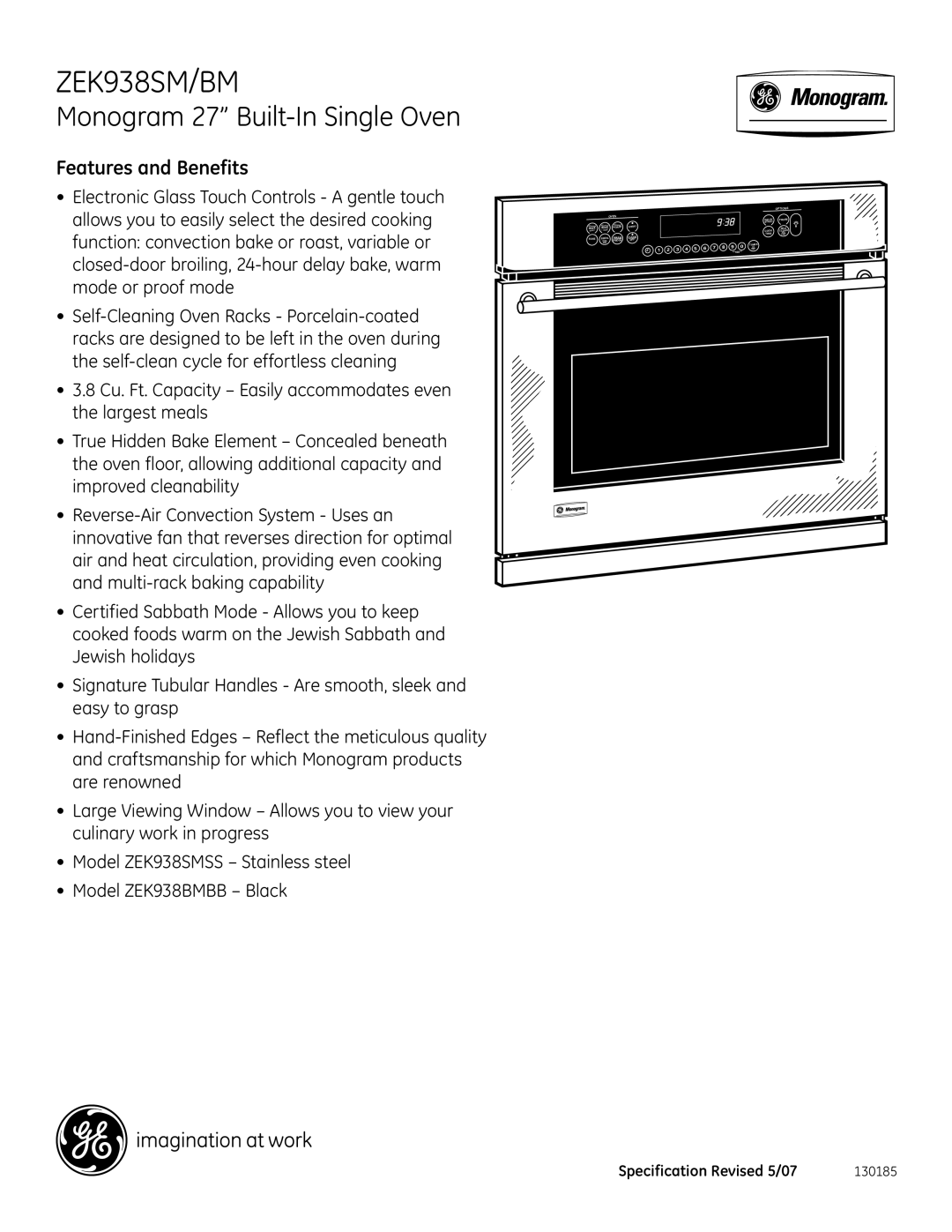 GE ZEK938SM/BM installation instructions Features and Benefits 