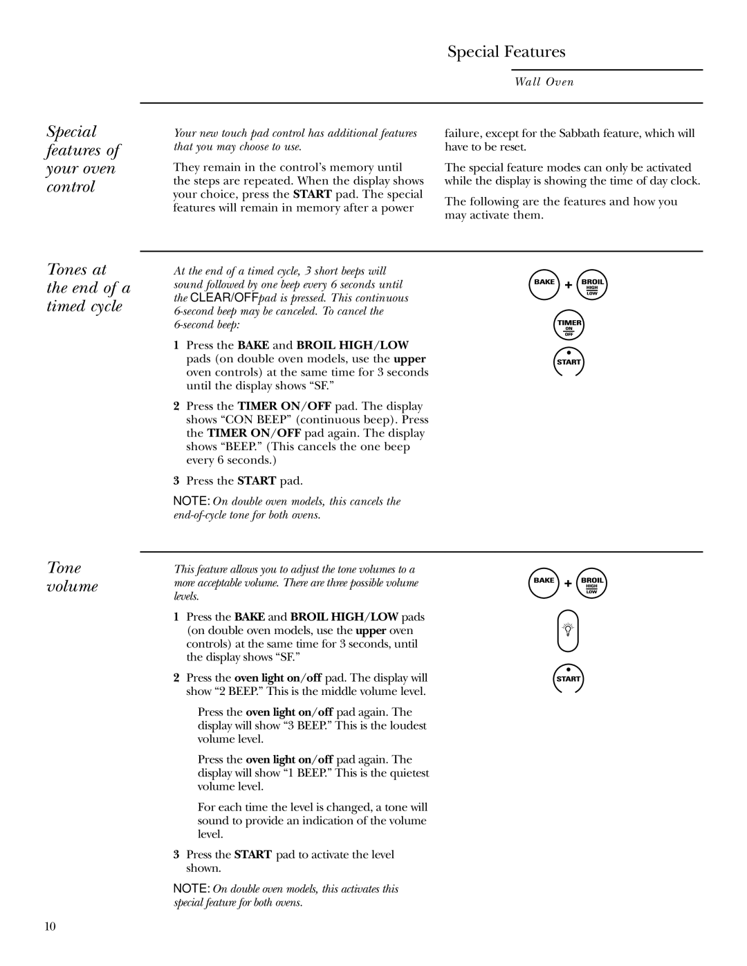 GE ZET958 30, ZEK958 27, ZET938 30 Special features of your oven control, Tones at the end of a timed cycle Tone volume 