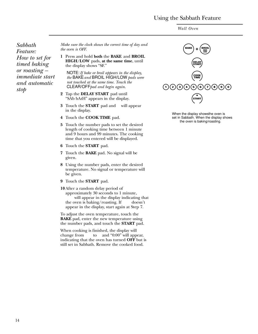 GE ZET958 30, ZEK958 27, ZET938 30, ZEK938 27 owner manual Using the Sabbath Feature 