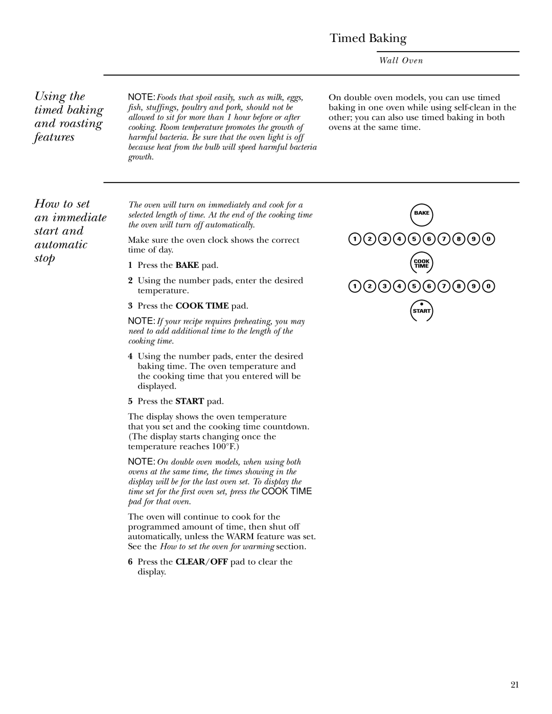 GE ZET938 30, ZEK958 27 Using the timed baking and roasting features, How to set an immediate start and automatic stop 