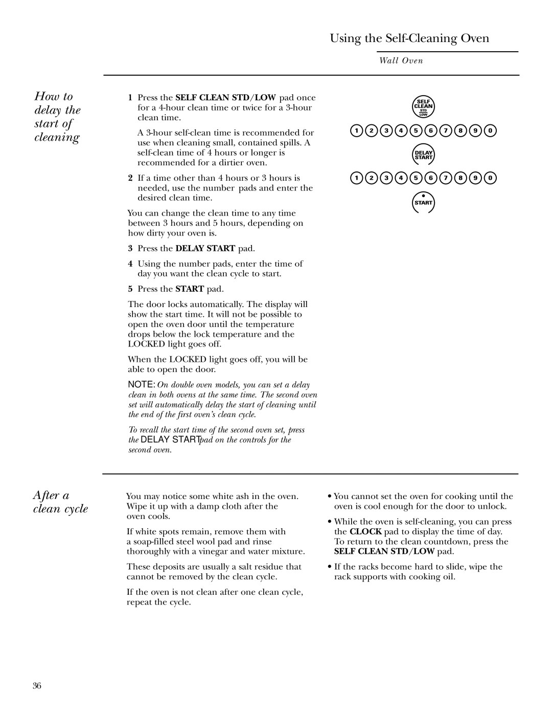 GE ZEK958 27, ZET938 30, ZET958 30, ZEK938 27 owner manual How to delay the start of cleaning, After a clean cycle 