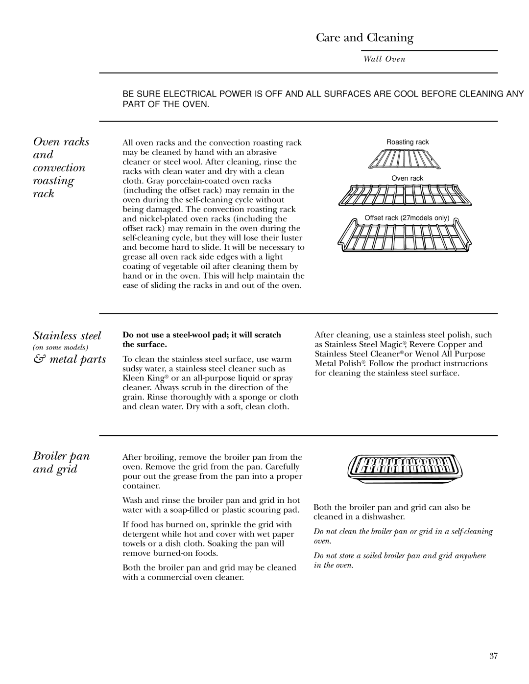 GE ZET938 30, ZEK958 27 Oven racks and convection roasting rack, Stainless steel, Metal parts, Broiler pan and grid 