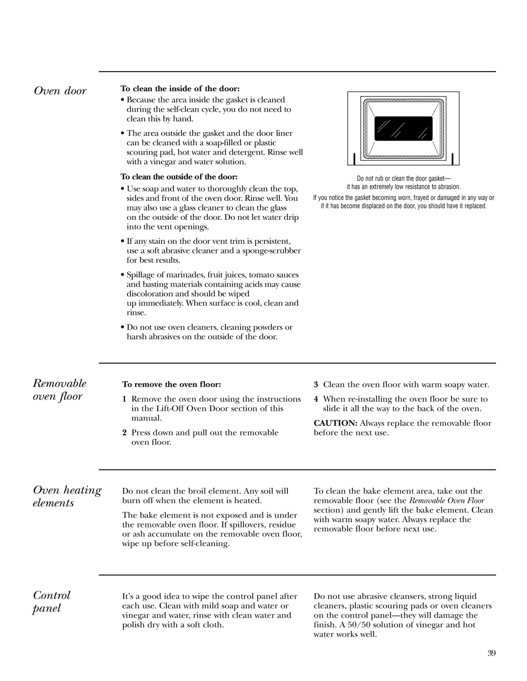 GE ZEK938, ZEK958 owner manual Oven door, Removable oven floor, Oven heating elements, Control panel 