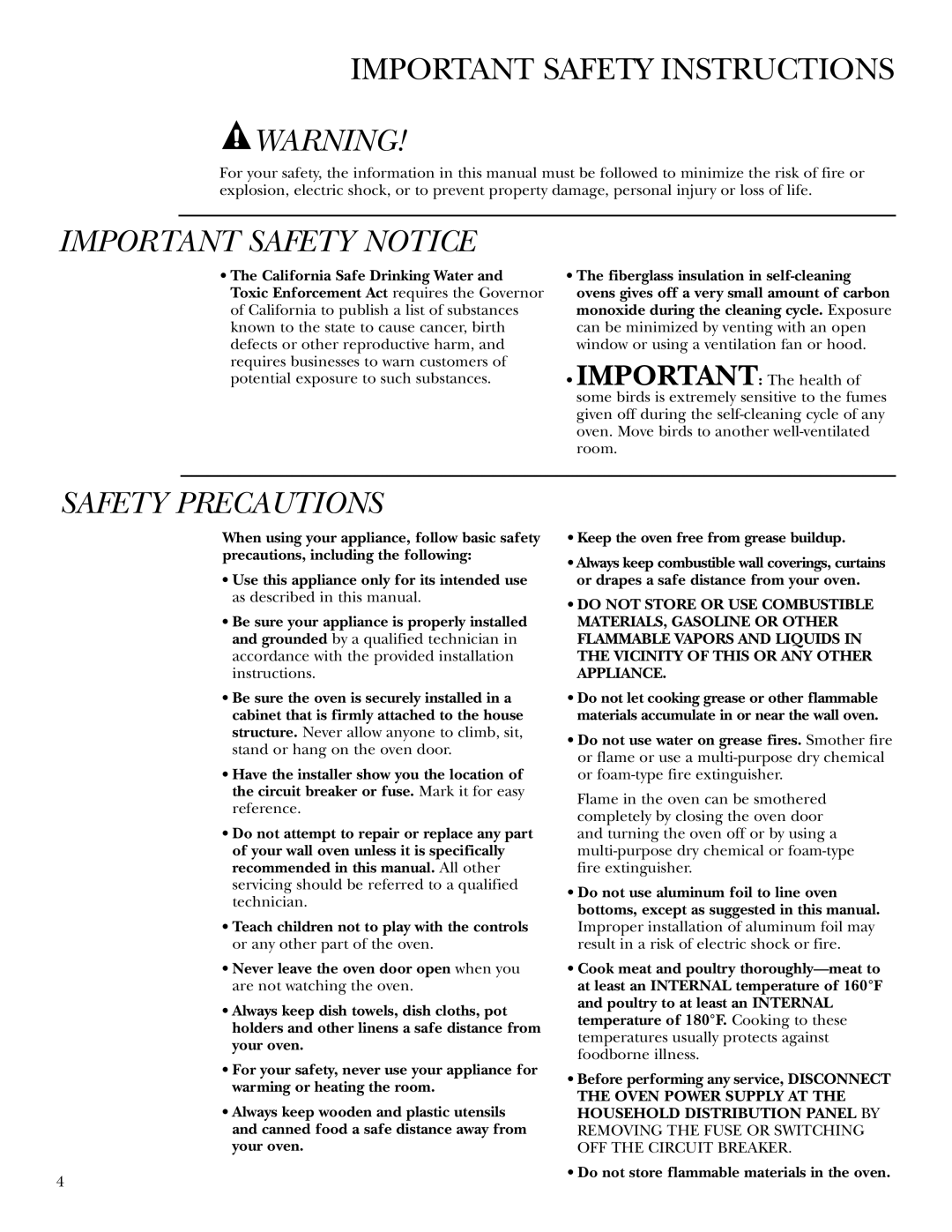 GE ZEK958, ZEK938 owner manual Important Safety Instructions, Important Safety Notice, Safety Precautions 