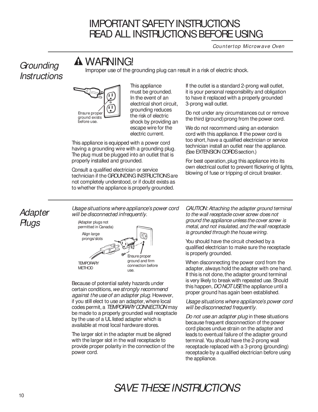 GE ZEM115 owner manual Adapter 