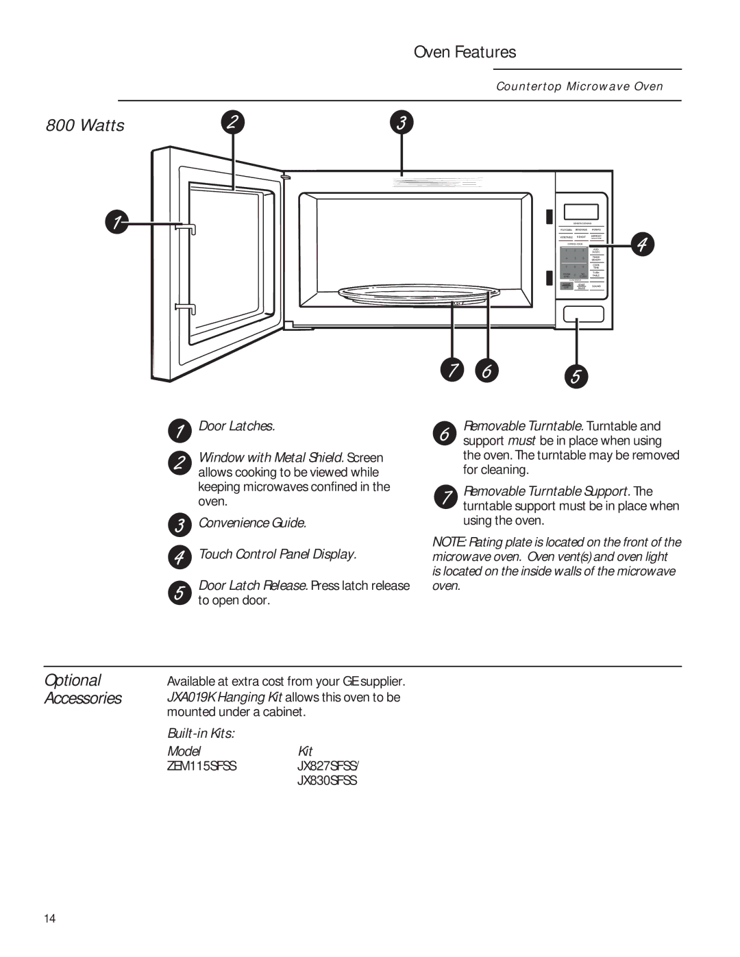 GE ZEM115 owner manual Oven Features, Watts 