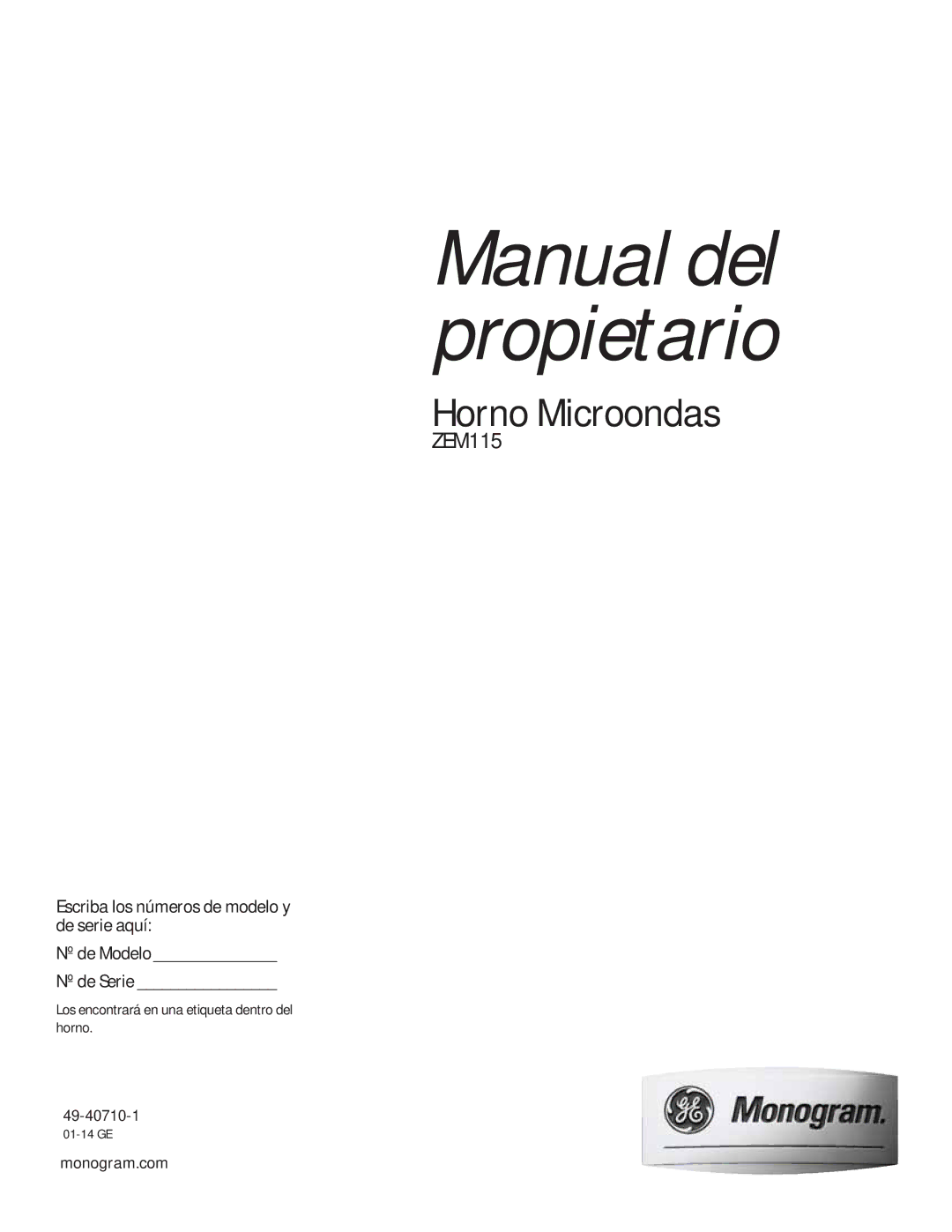 GE ZEM115 owner manual Manual del propietario 