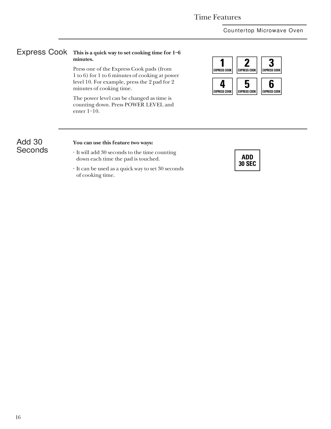 GE ZEM200 manual Add 30 Seconds 