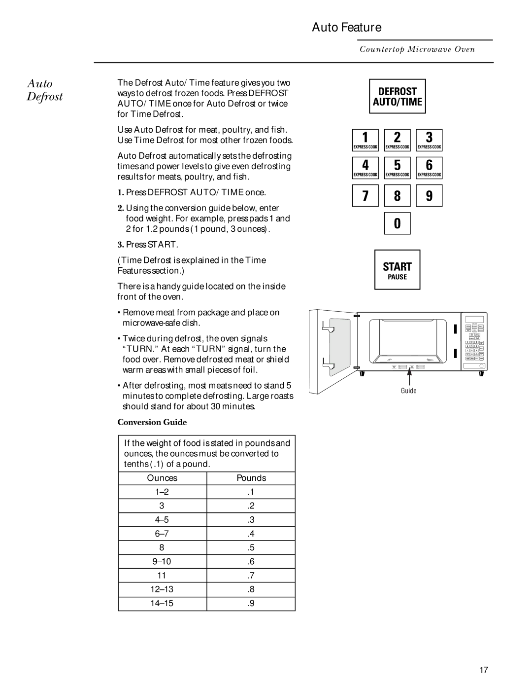 GE ZEM200 manual Auto Defrost Auto Feature, Auto/Time 