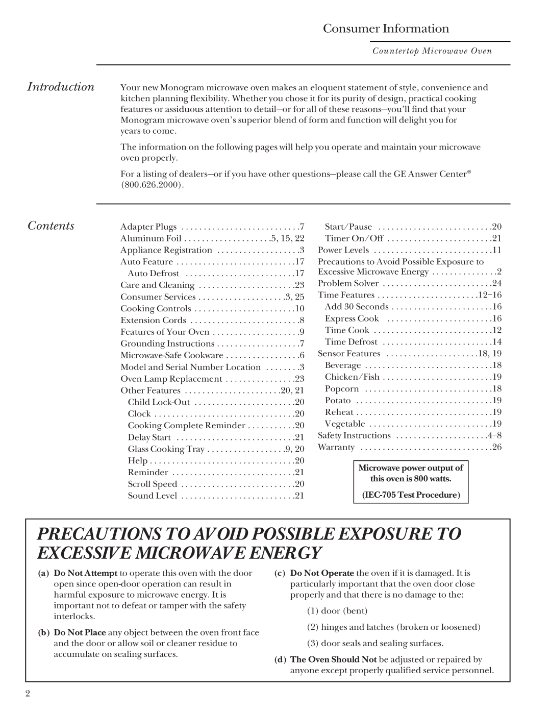 GE ZEM200 manual Introduction, Contents 