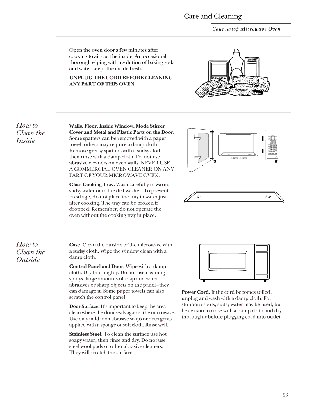 GE ZEM200 manual Care and Cleaning, How to Clean the Inside 