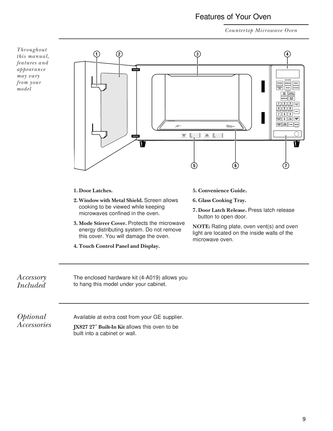 GE ZEM200 manual Features of Your Oven, Accessory Included Optional Accessories 