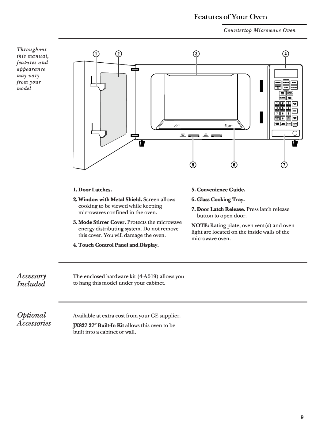 GE ZEM200 manual Features of Your Oven, Accessory Included Optional Accessories 