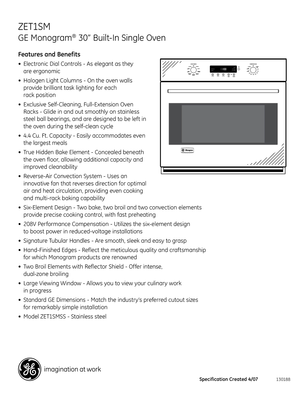 GE ZET1SM installation instructions Features and Benefits, Halogen Light Columns On the oven walls 