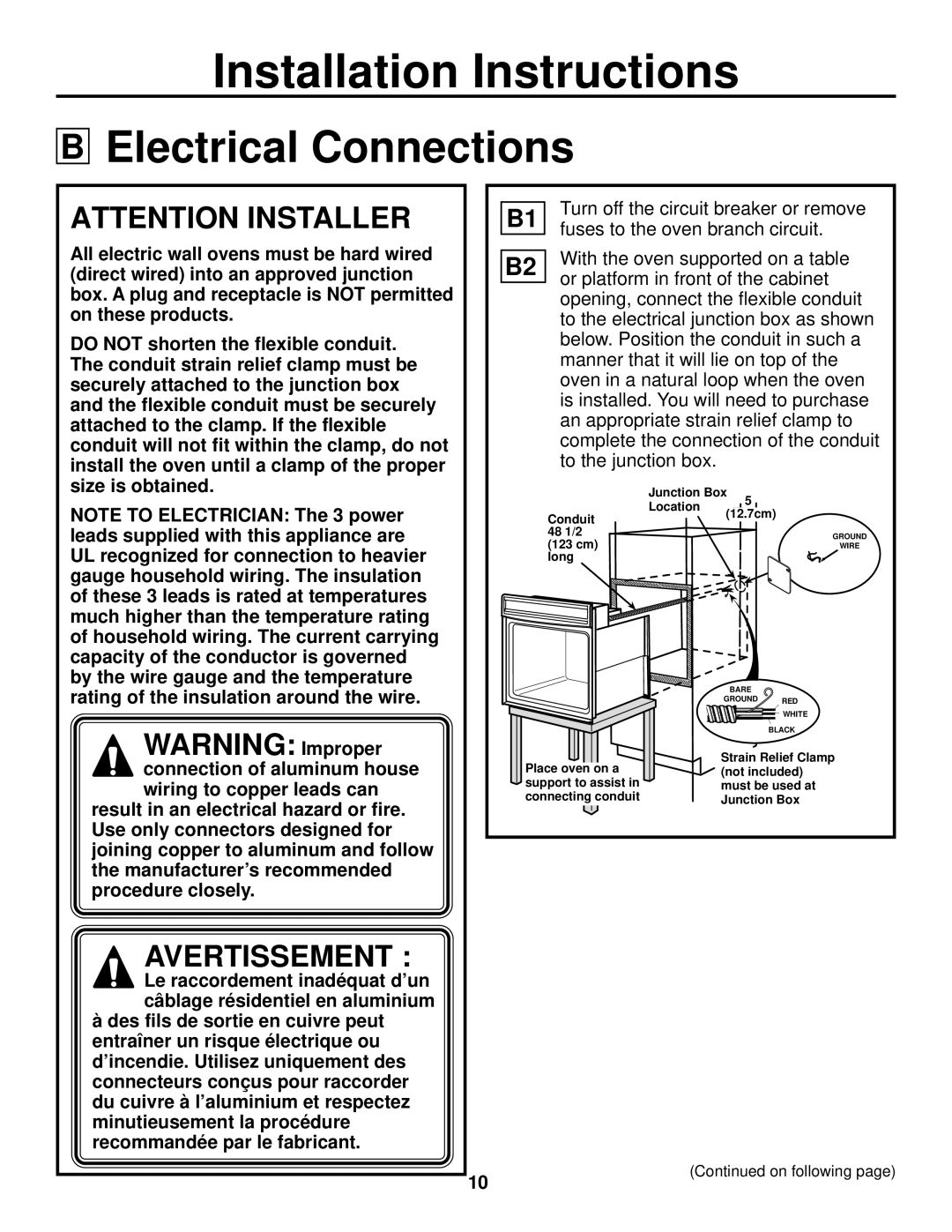 GE ZET2, ZET1 installation instructions Electrical Connections 