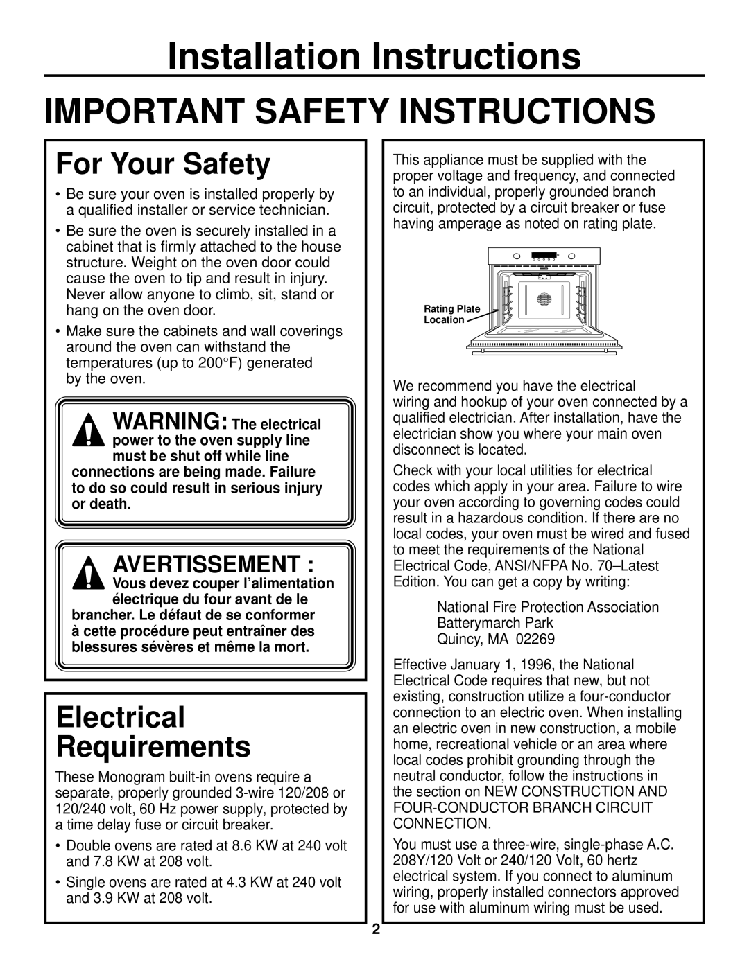 GE ZET2, ZET1 installation instructions Installation Instructions 