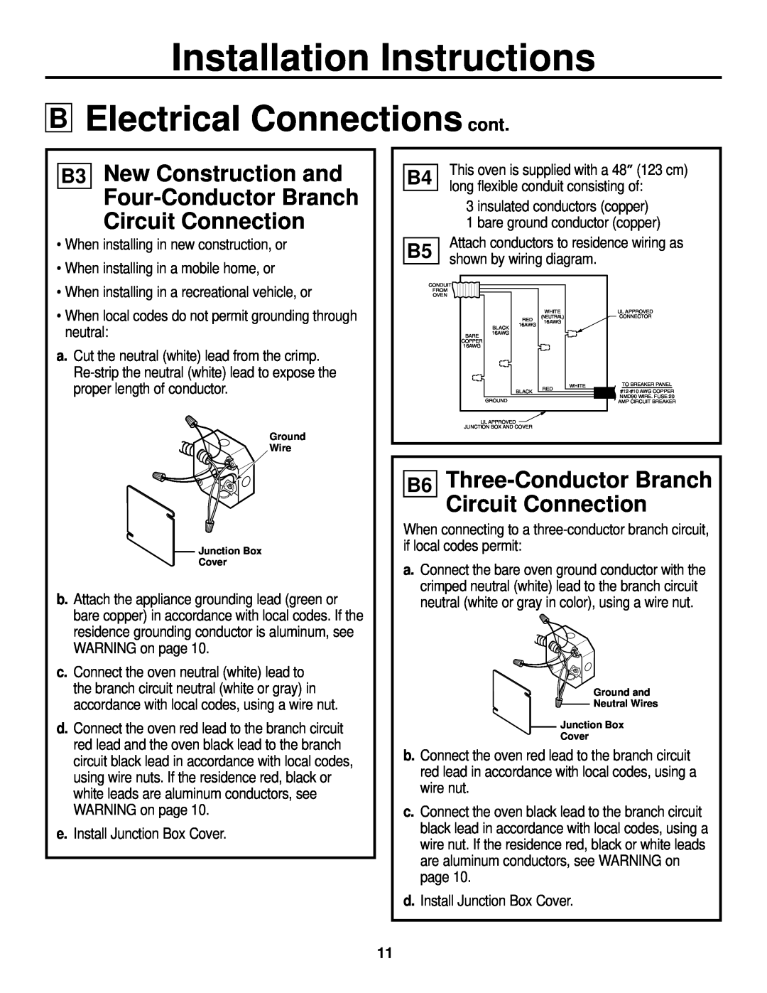 GE ZET1, ZET2 Electrical Connections cont, B3 New Construction and Four-Conductor Branch Circuit Connection 