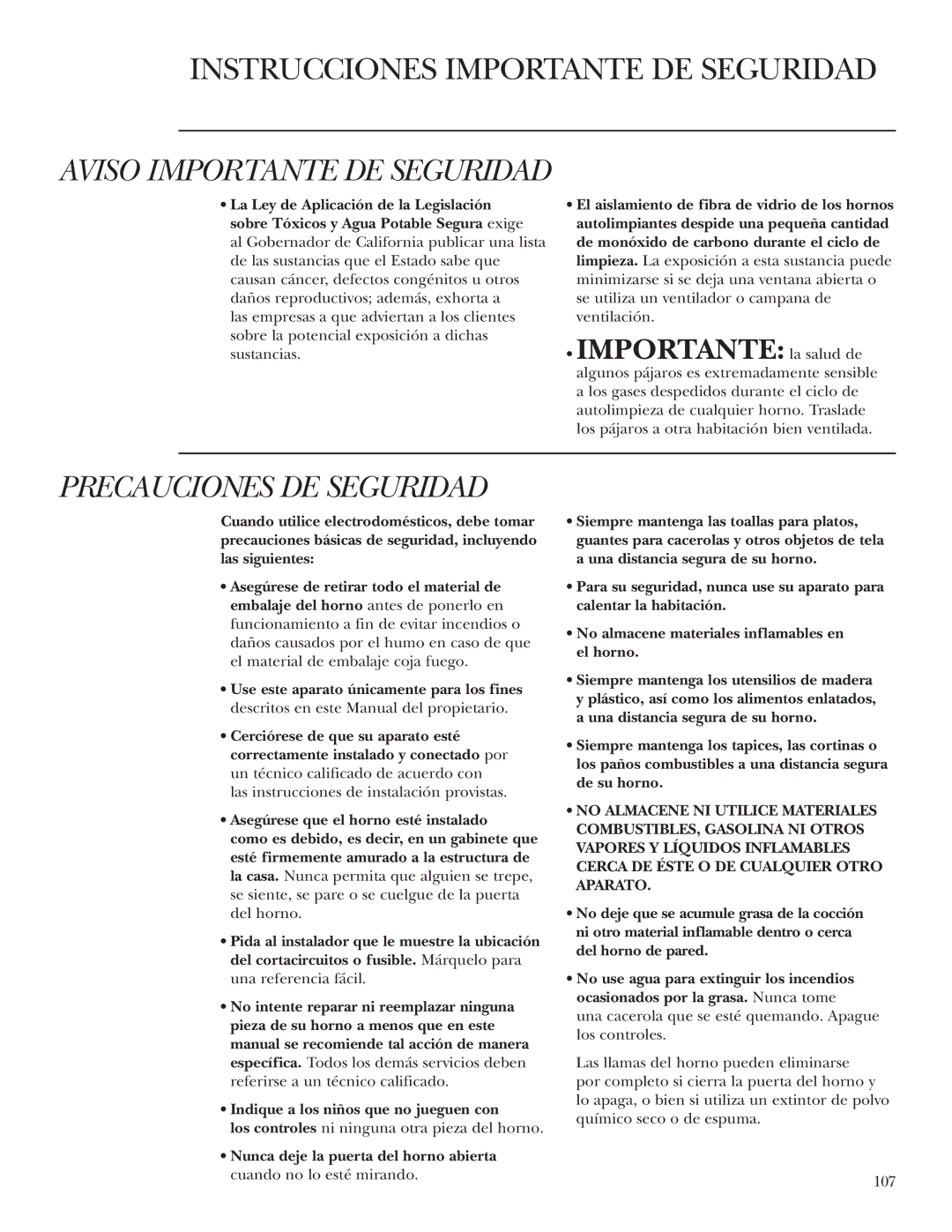 GE ZET1R, ZET2R owner manual Aviso Importante DE Seguridad, Los controles ni ninguna otra pieza del horno 