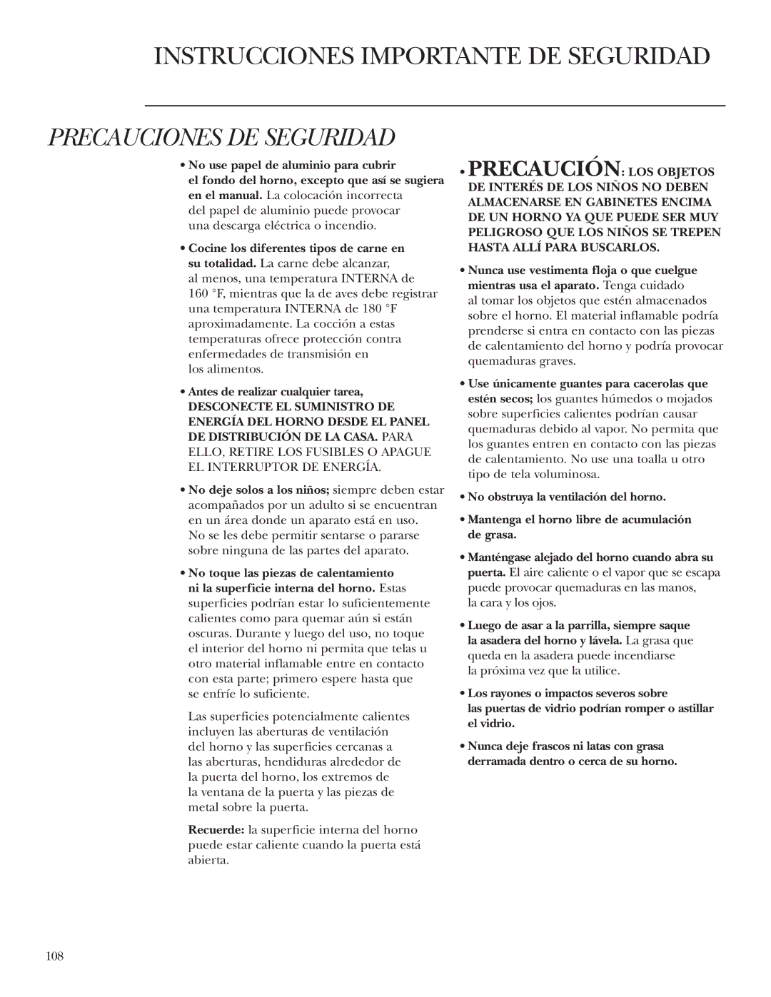 GE ZET2R, ZET1R owner manual Antes de realizar cualquier tarea, La cara y los ojos, 108 