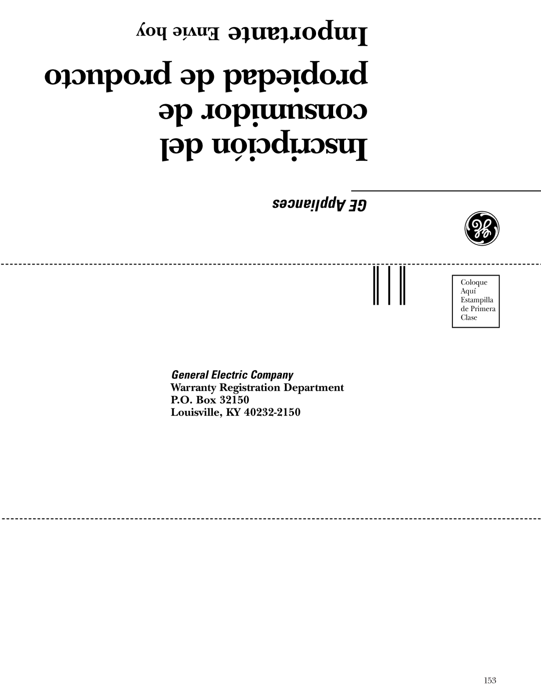 GE ZET1R, ZET2R owner manual Producto de propiedad de consumidor del Inscripción, 153 