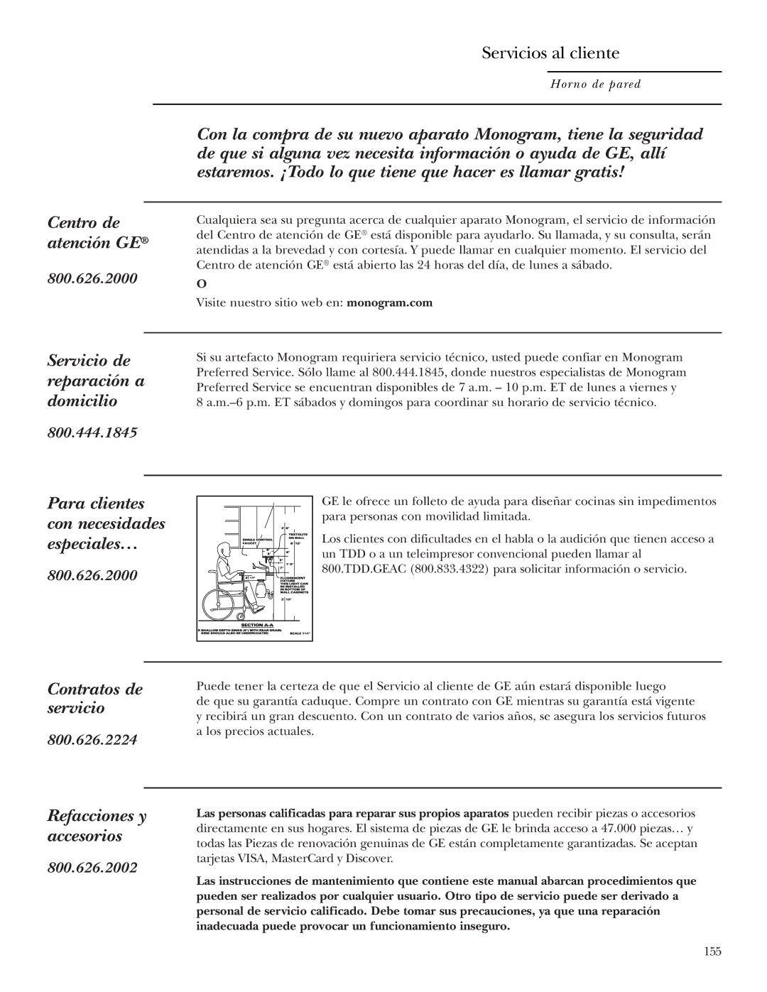 GE ZET1R, ZET2R owner manual Servicios al cliente, 155 