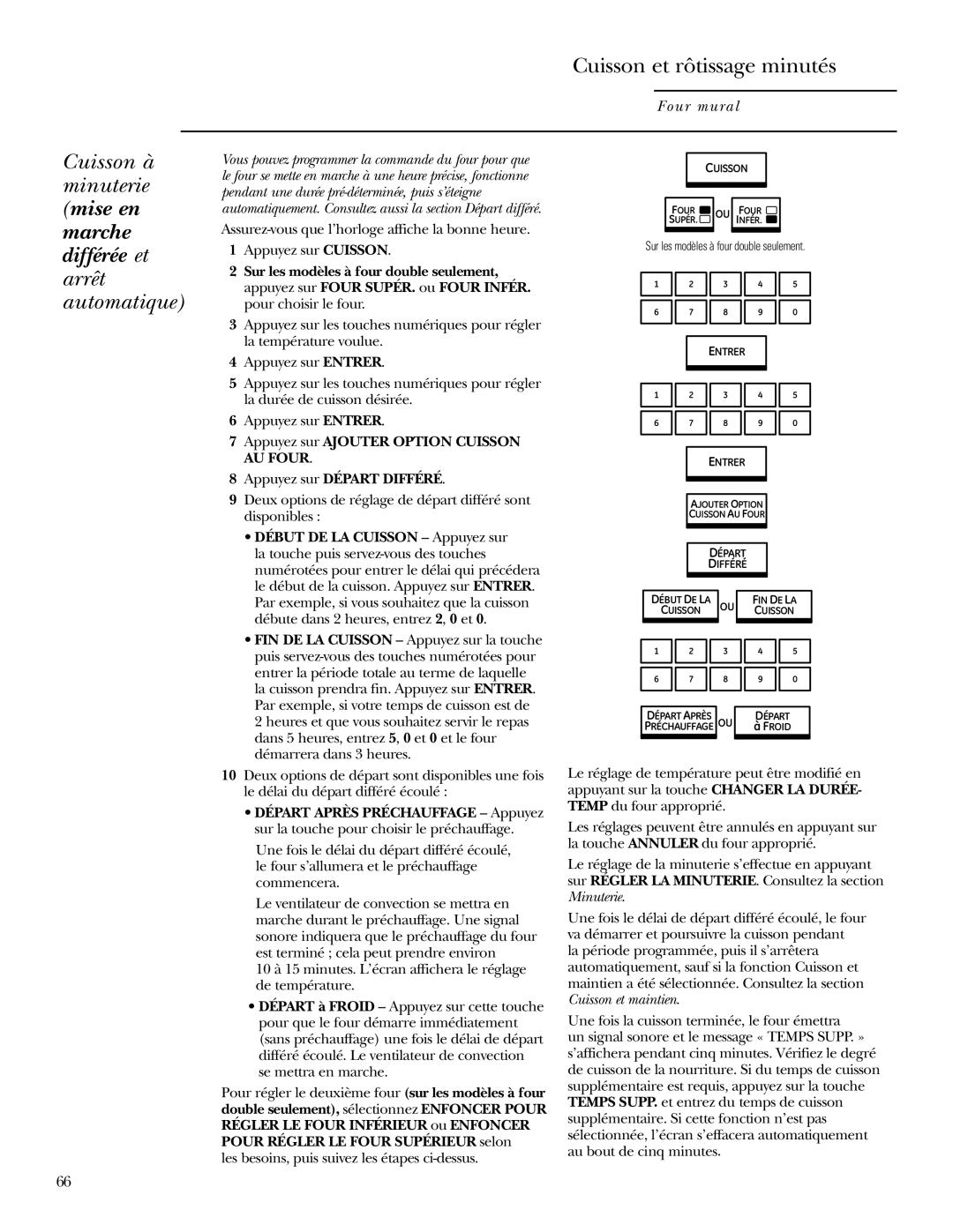 GE ZET2R, ZET1R owner manual Arrêt Automatique, Deux options de réglage de départ différé sont disponibles 