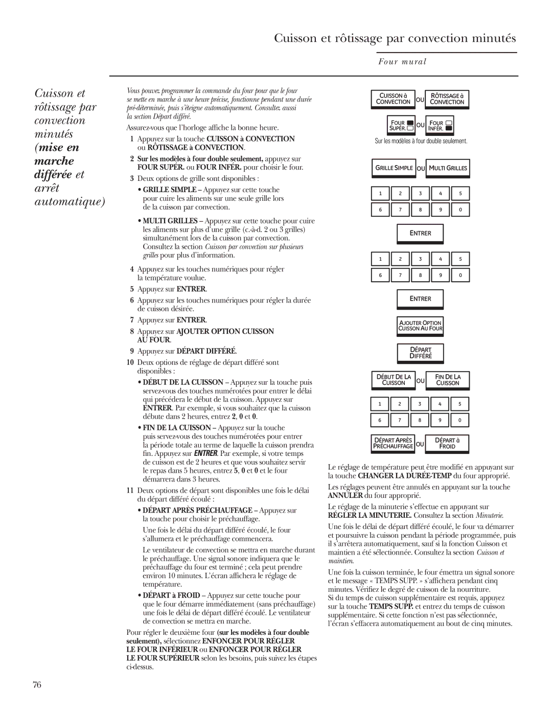 GE ZET2R, ZET1R owner manual Cuisson et rôtissage par convection minutés mise en 