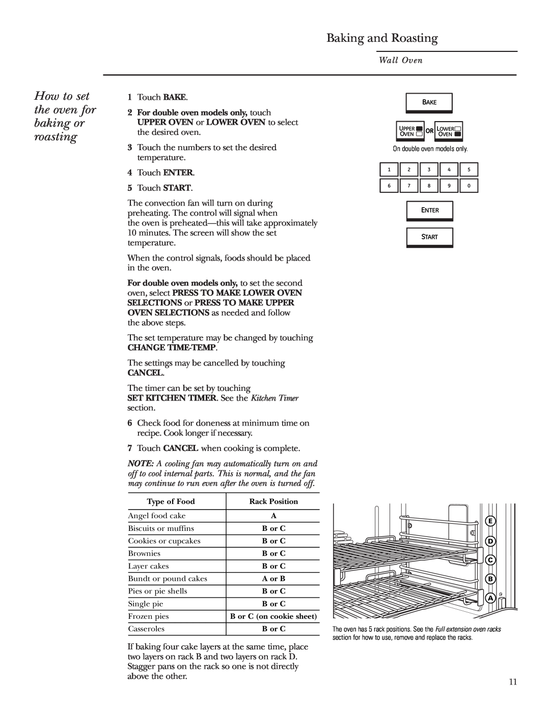 GE ZET1R, ZET2R owner manual How to set the oven for baking or roasting, Baking and Roasting 
