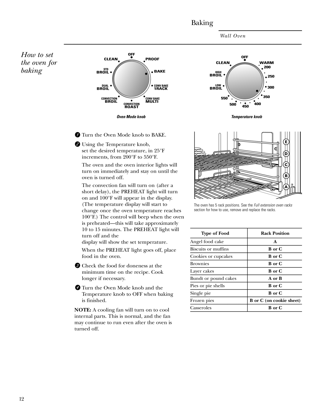 GE ZET2S, ZET1S, ZET2P, ZET1P owner manual How to set the oven for baking, Baking 