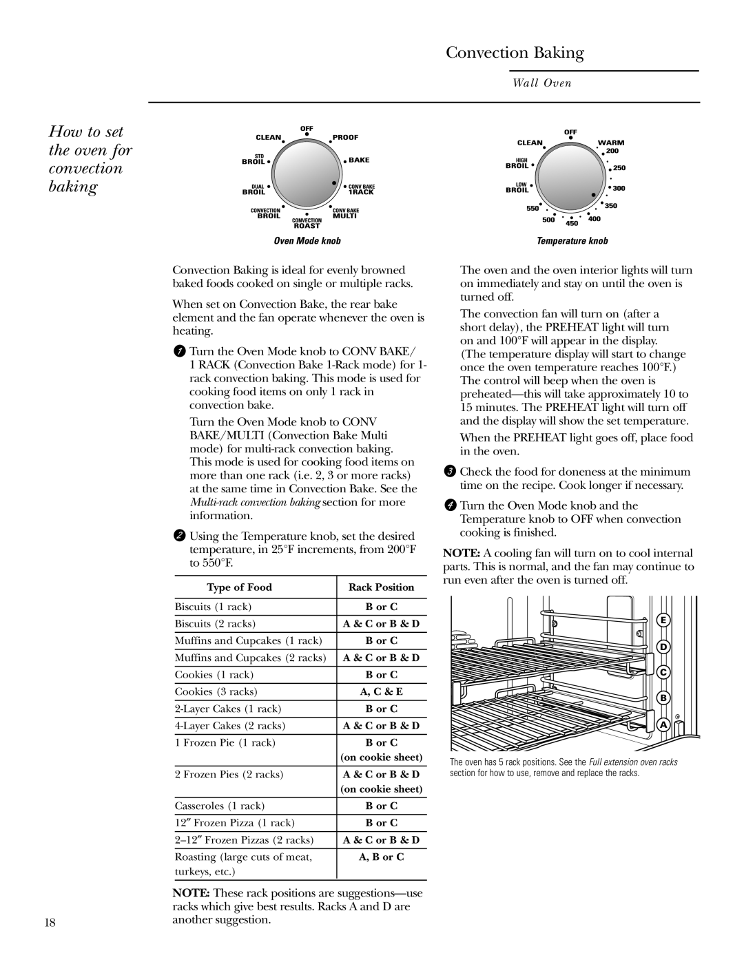 GE ZET2P, ZET2S, ZET1S, ZET1P owner manual How to set the oven for convection baking, Convection Baking 