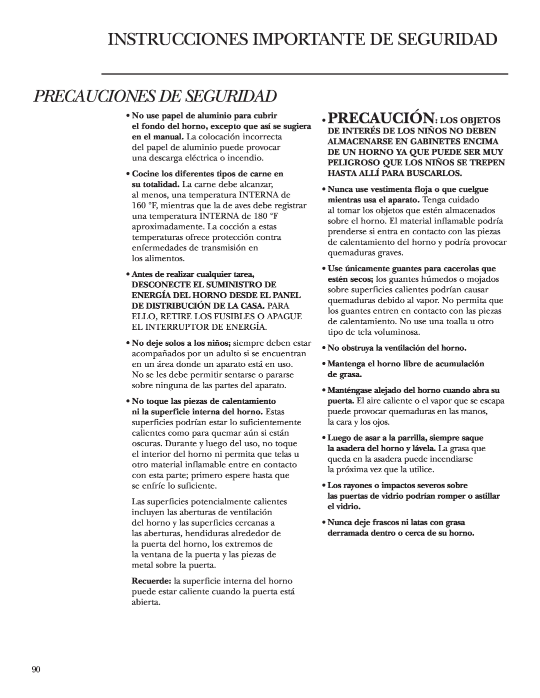 GE ZET2P, ZET2S Instrucciones Importante De Seguridad, Precauciones De Seguridad, No use papel de aluminio para cubrir 