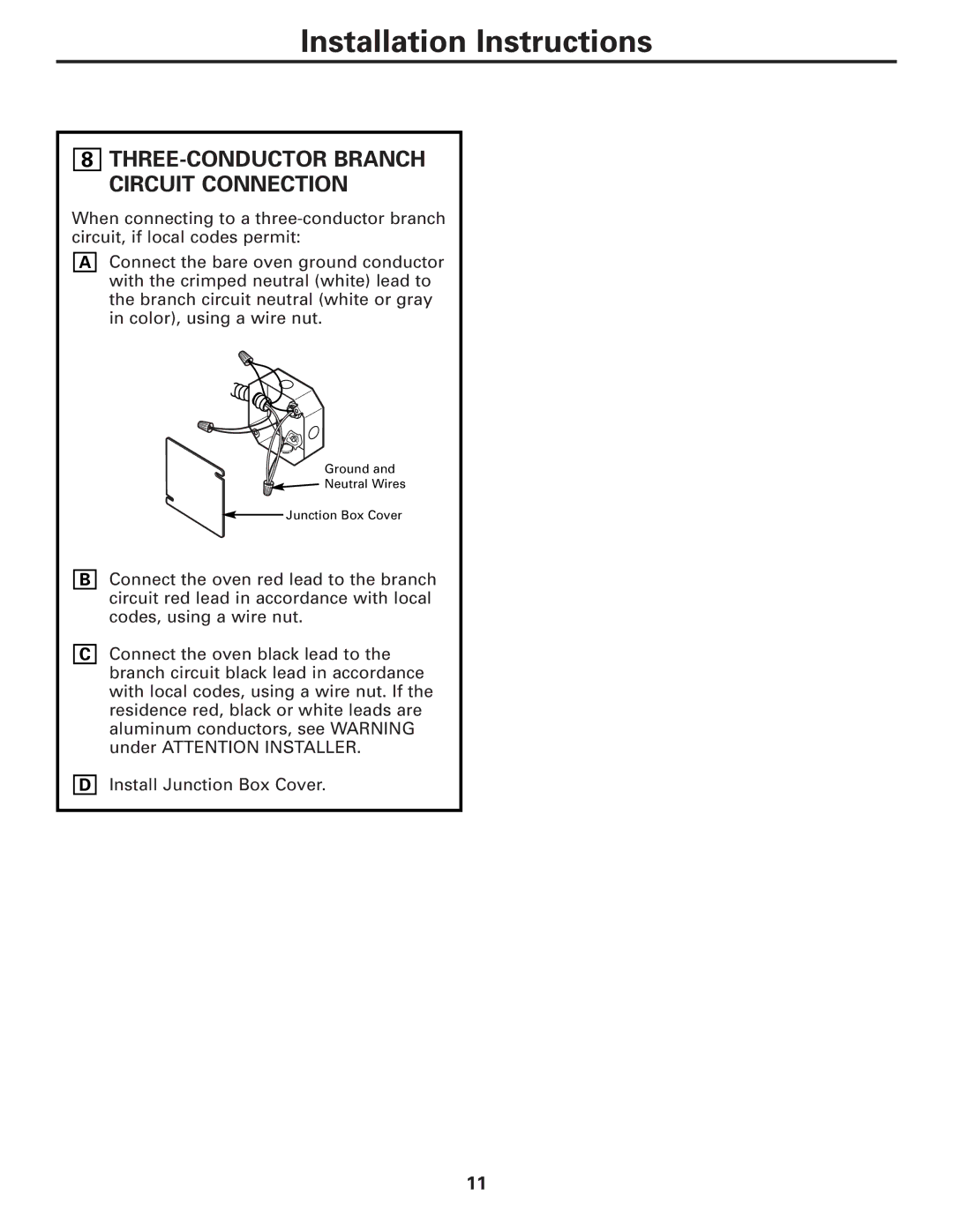 GE JT930, ZET3038, ZET3058, JT980 warranty THREE-CONDUCTOR Branch Circuit Connection 