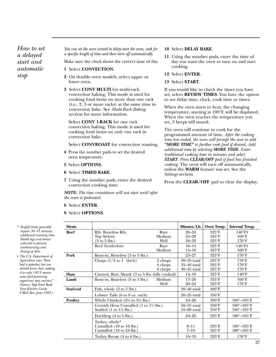 GE ZET3058, ZET3038 owner manual How to set Delayed start and automatic stop, Select Delay Bake 