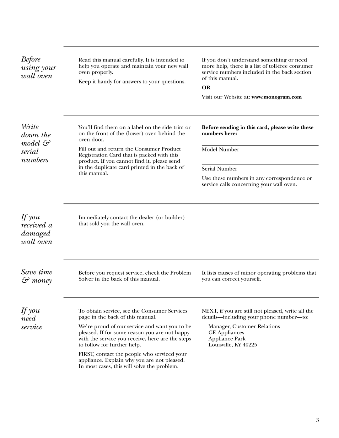 GE ZET3058, ZET3038 owner manual Before using your wall oven, Write down the model & serial numbers, If you need service 