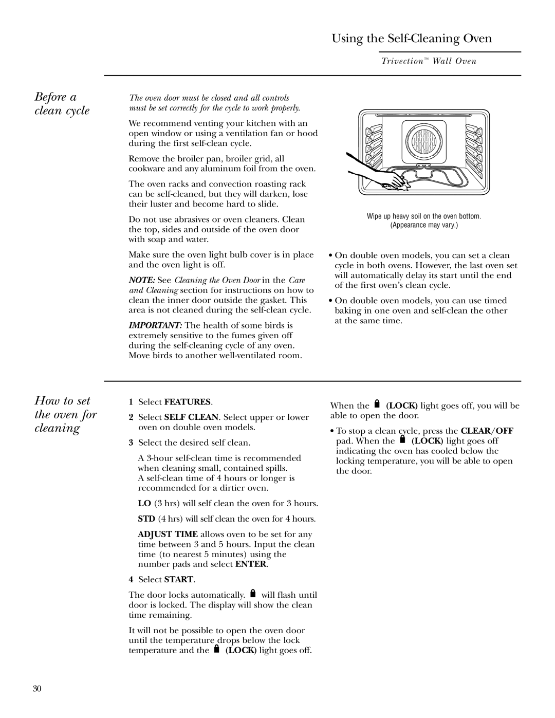 GE ZET3038, ZET3058 owner manual Using the Self-Cleaning Oven, Before a clean cycle, How to set the oven for cleaning 